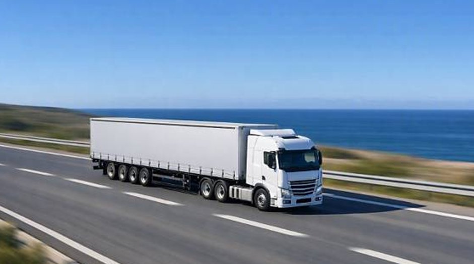 Transport truck hauling materials on the highway